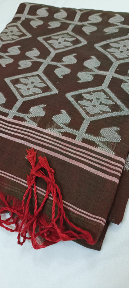 Kukkutsha Brown Cotton Saree