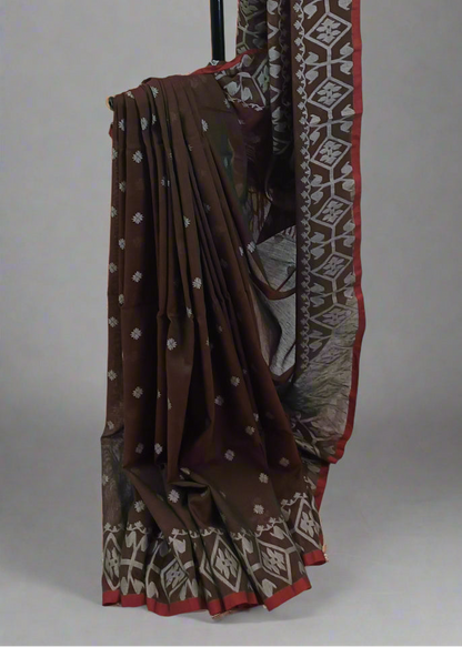 Kukkutsha Brown Cotton Saree