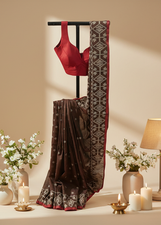Kukkutsha Brown Cotton Saree