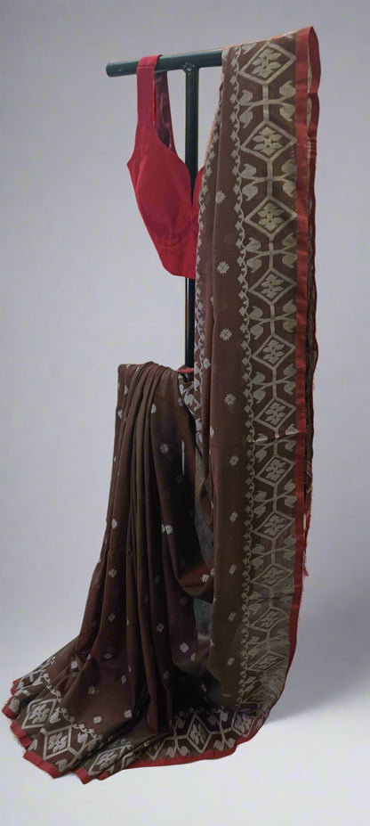 Kukkutsha Brown Cotton Saree