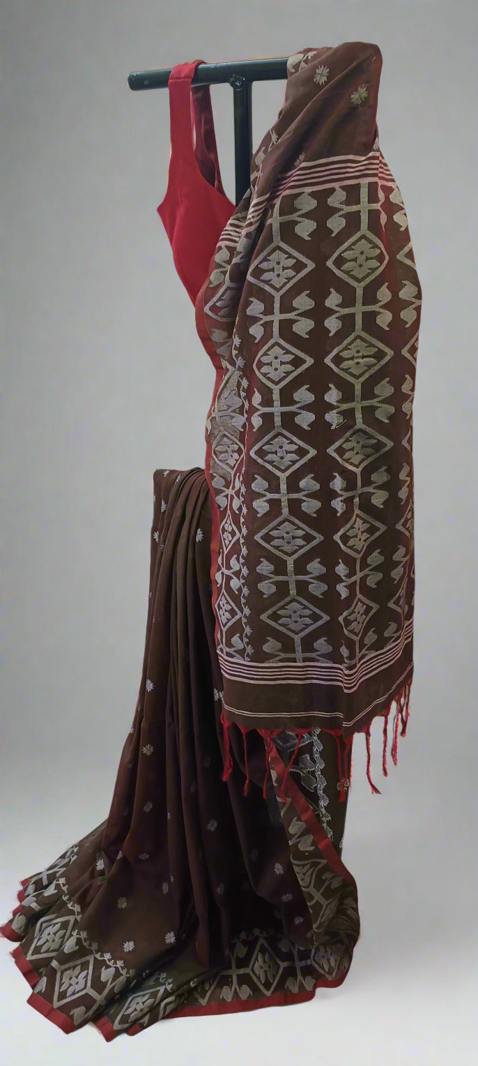 Kukkutsha Brown Cotton Saree