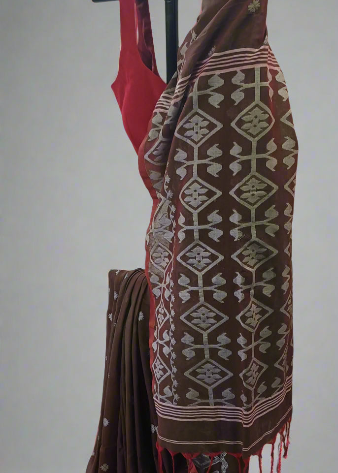 Kukkutsha Brown Cotton Saree