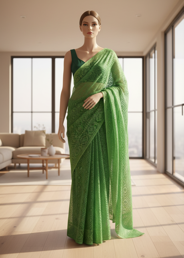 Parrot Whisper Dhakai Taant Saree