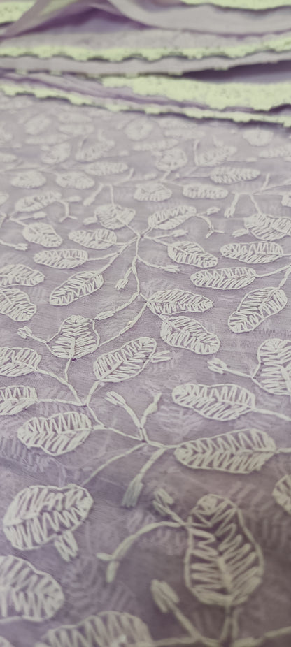 Lavender Whisper Chikankari Work Saree