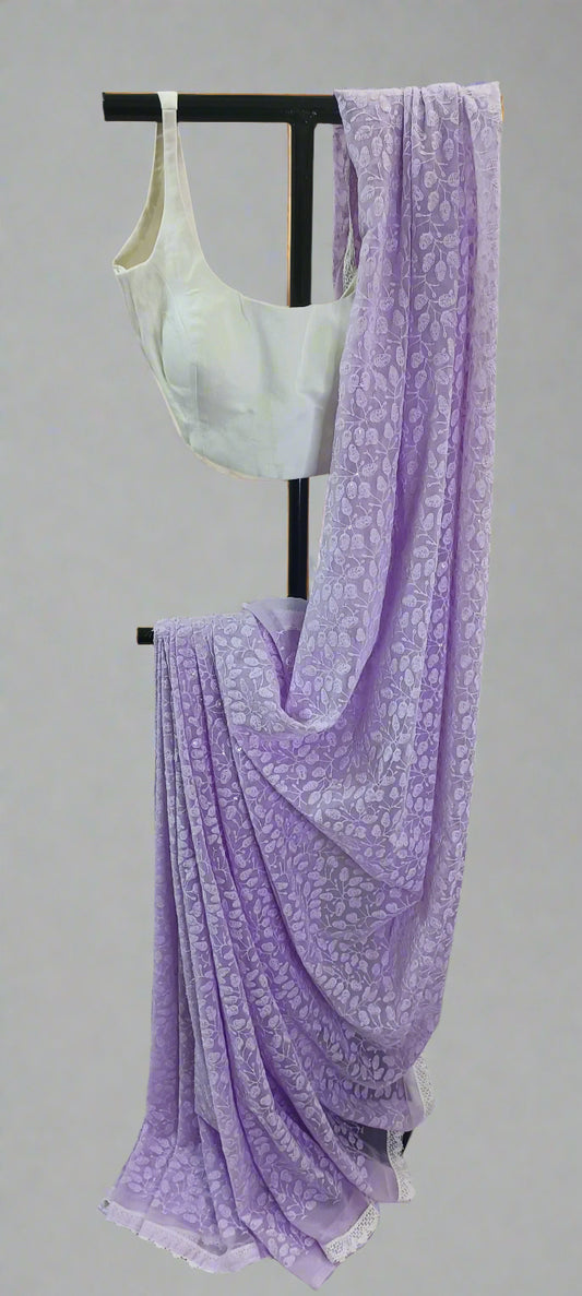 Lavender Whisper Chikankari Saree