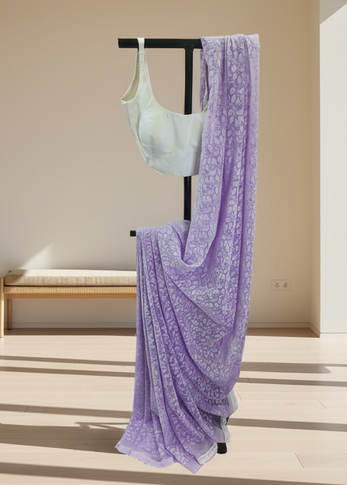 Lavender Whisper Chikankari Work Saree