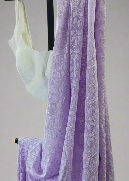 Lavender Whisper Chikankari Work Saree