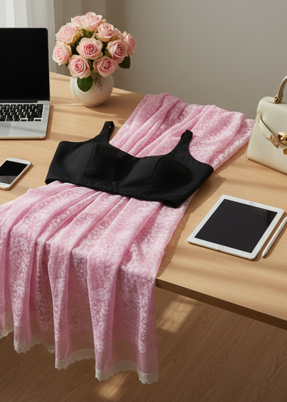 Gulaabi Reva Chikankari Work Saree