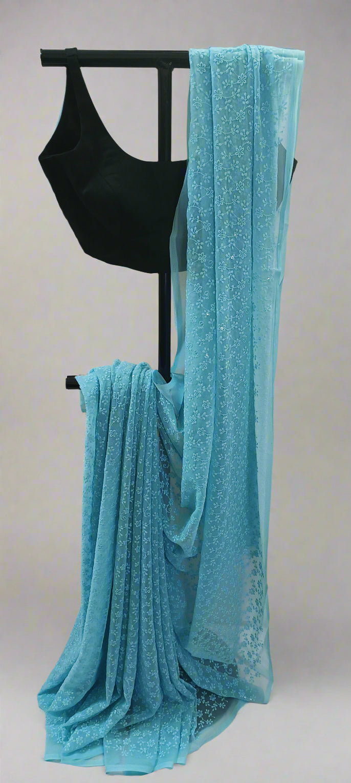 Neelchaaya Chikankari Work Saree
