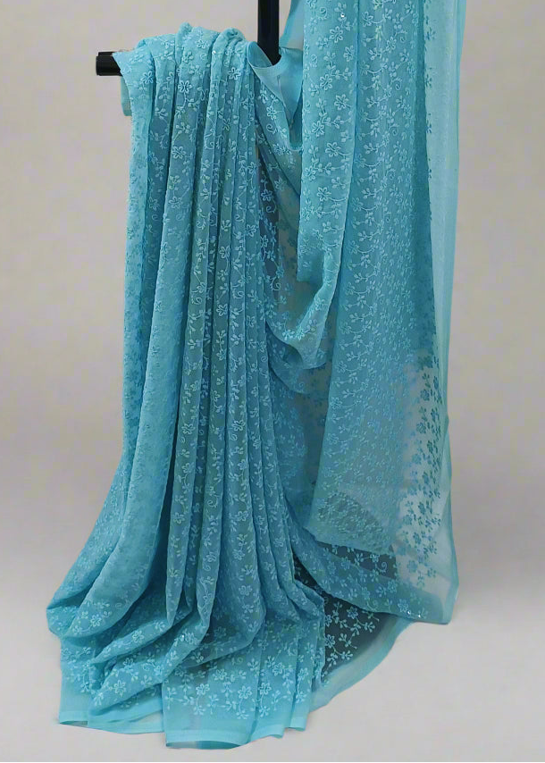 Neelchaaya Chikankari Work Saree