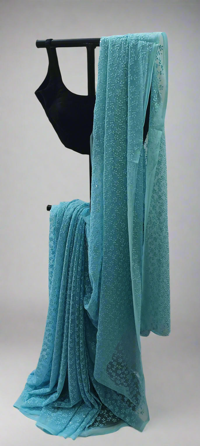 Neelchaaya Chikankari Work Saree