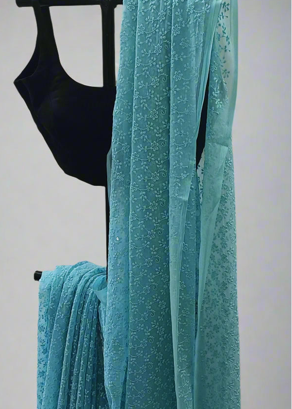 Neelchaaya Chikankari Work Saree