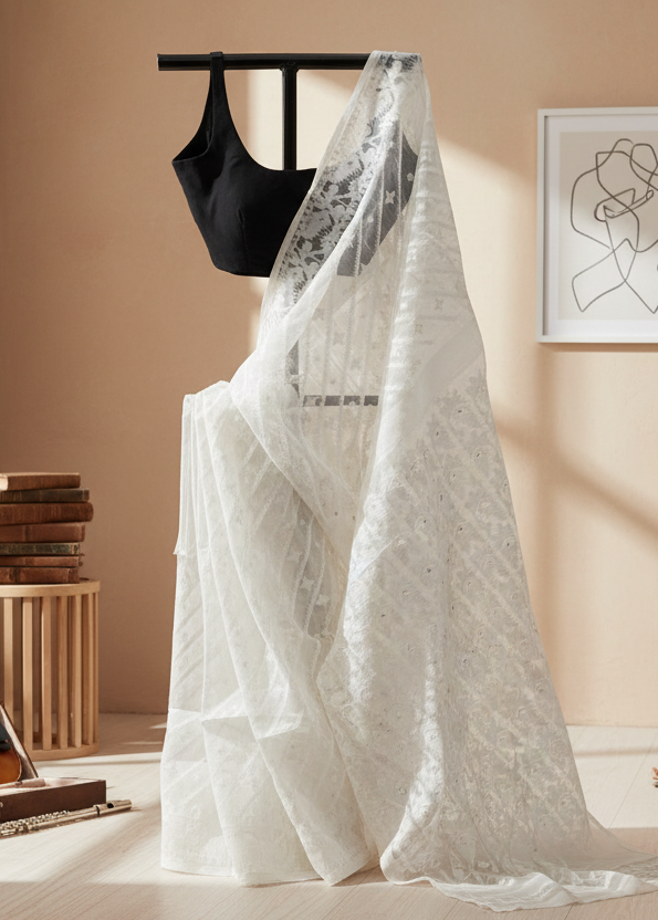 Shwetsona Muslin Dhakai Saree