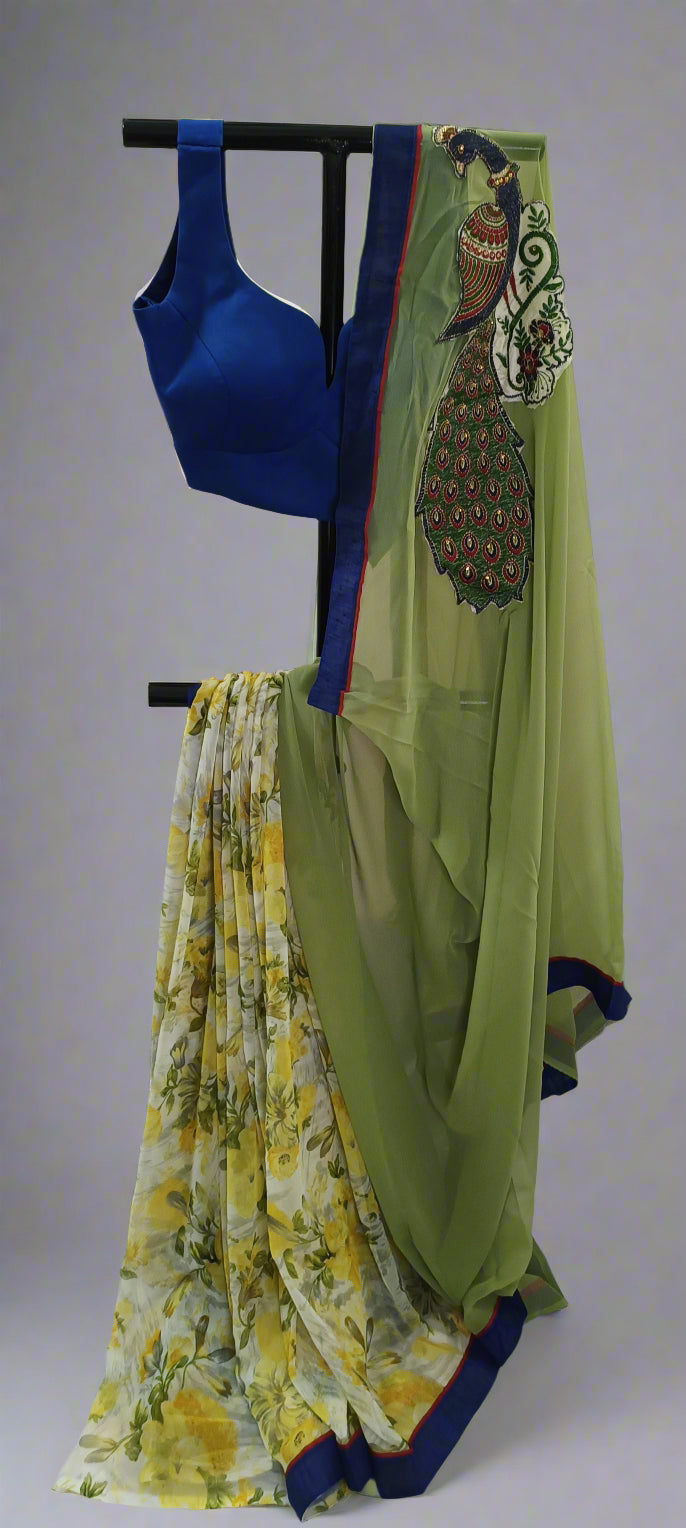 Meadow Bloom Embroidered Chiffon Saree