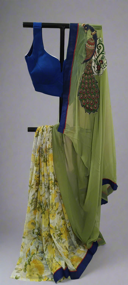 Meadow Bloom Embroidered Chiffon Saree