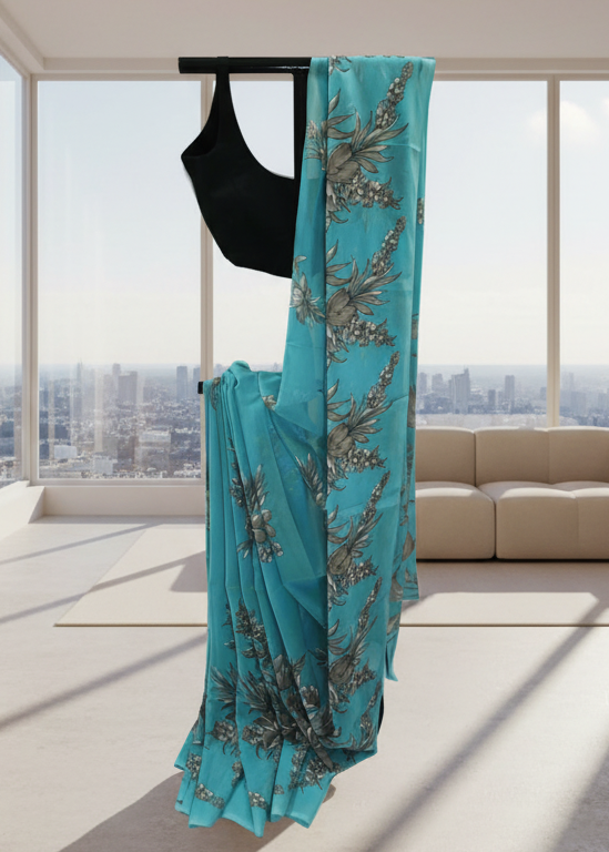Aqua Whisper Chiffon Saree