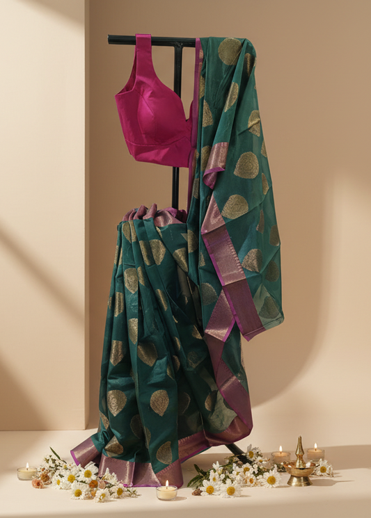 Mehruvana Green Zari Linen Saree