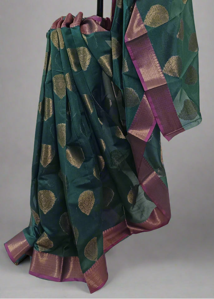 Mehruvana Green Zari Linen Saree