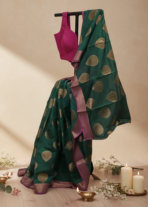 Mehruvana Green Zari Linen Saree