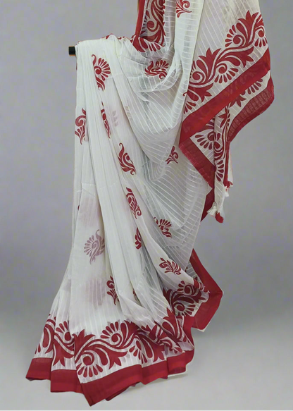 Shwetroj Cotton Handblock Saree