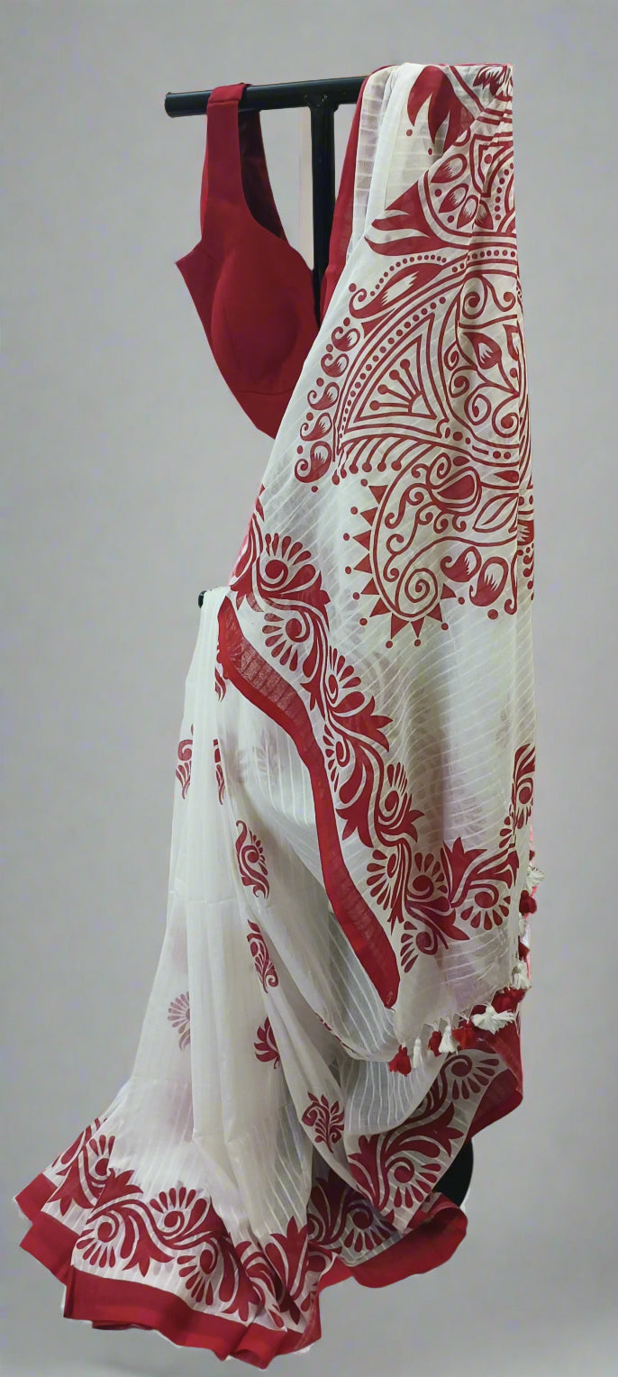 Shwetroj Cotton Handblock Saree