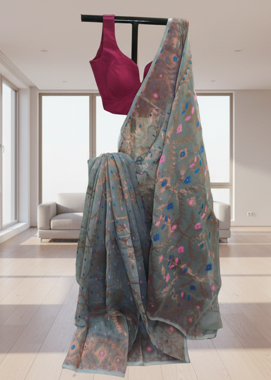 Duskhaze Bloom Tissue Muslin Saree