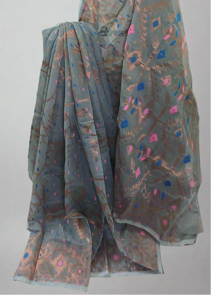 Duskhaze Bloom Tissue Muslin Saree