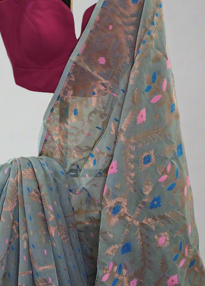 Duskhaze Bloom Tissue Muslin Saree