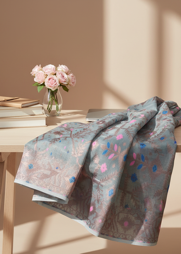 Duskhaze Bloom Tissue Muslin Saree