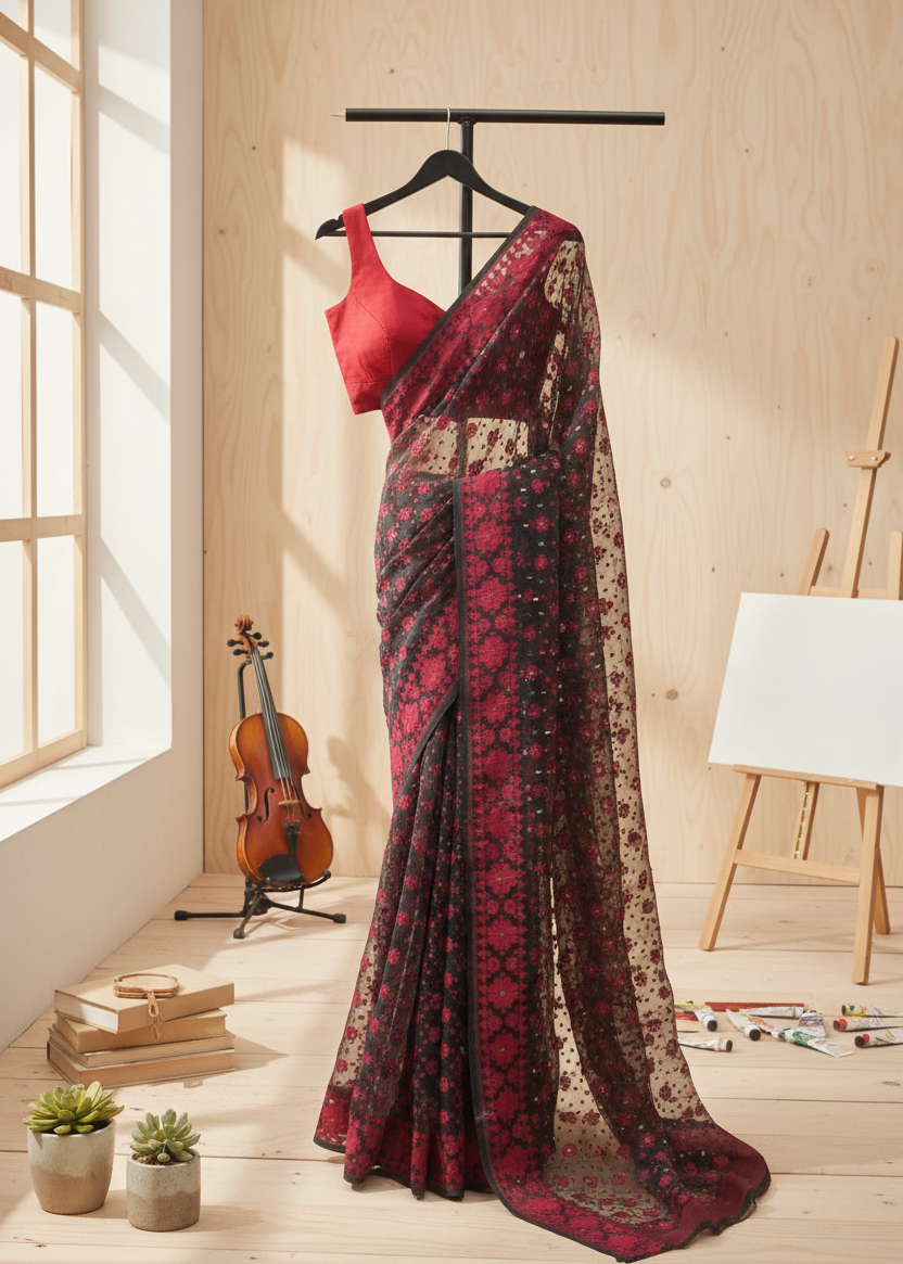 KaaliPhool Muslin Dhakai Saree