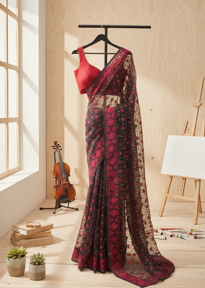 KaaliPhool Muslin Dhakai Saree