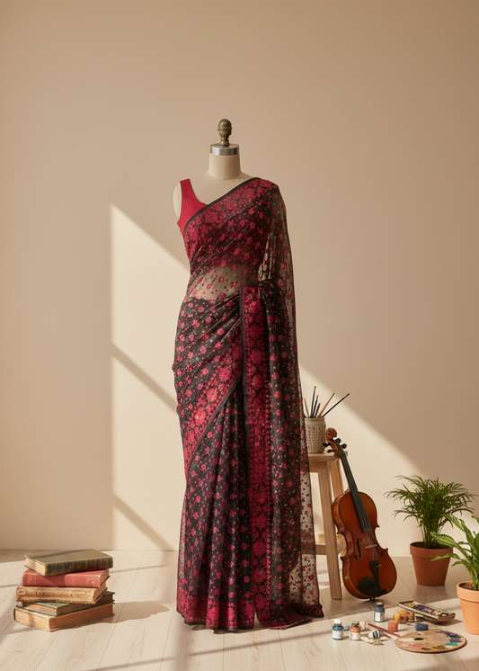 KaaliPhool Muslin Dhakai Saree