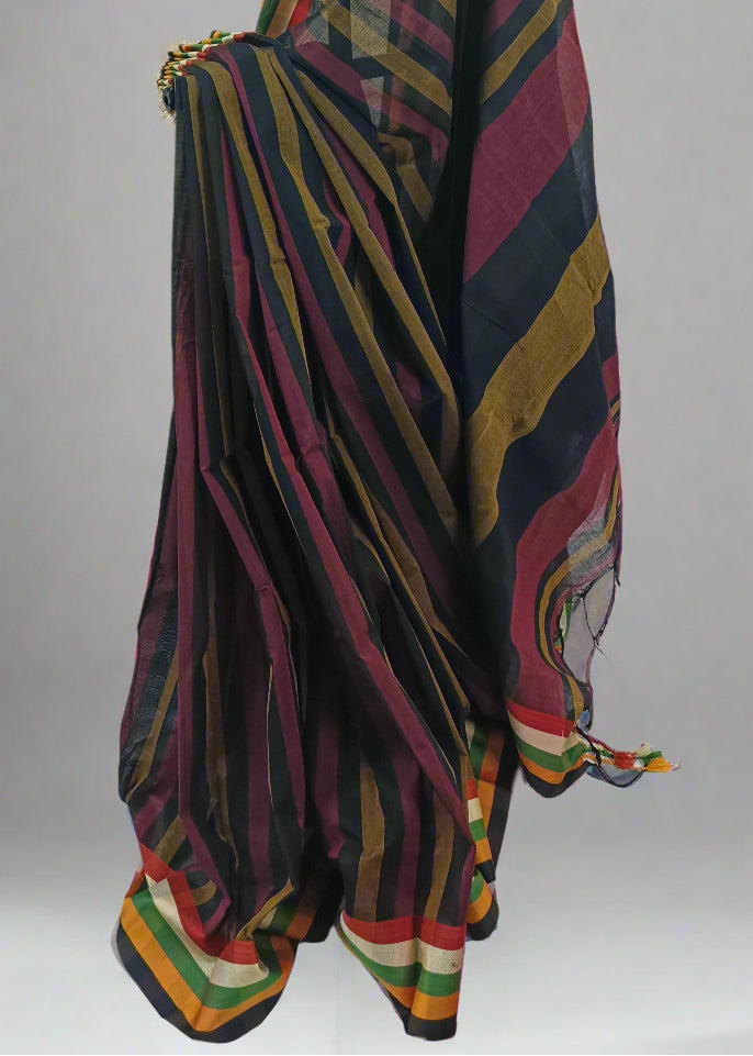 Bhuri-Kaali Linen Cotton Saree