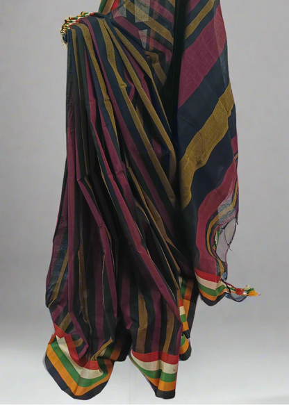 Bhuri-Kaali Linen Cotton Saree