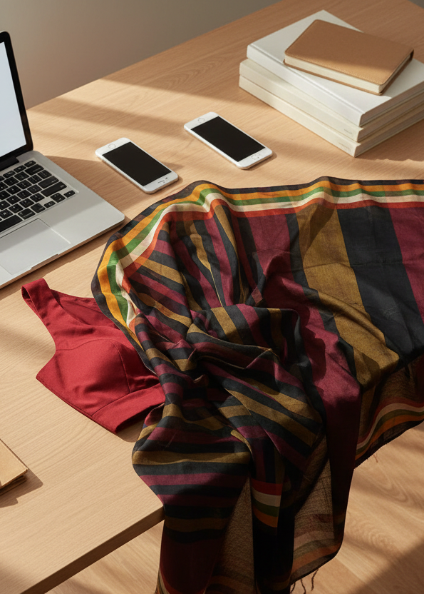 Bhuri-Kaali Linen Cotton Saree