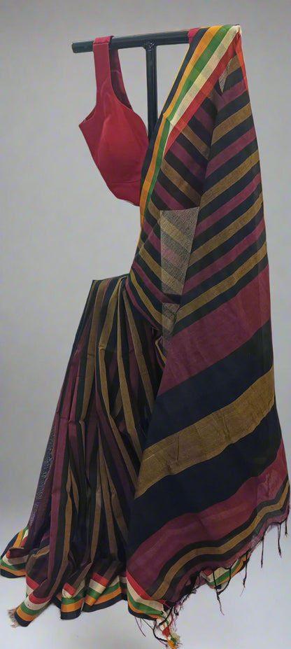Bhuri-Kaali Linen Cotton Saree