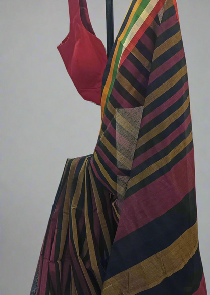 Bhuri-Kaali Linen Cotton Saree