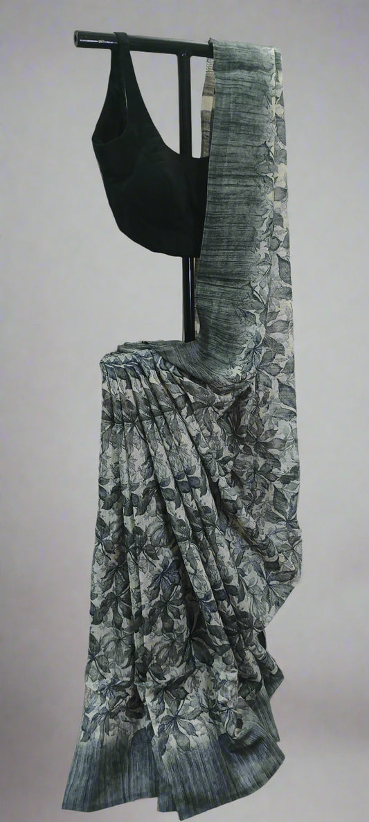 Ashleaf Grey Chiffon Saree