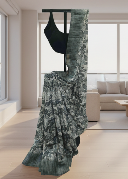Ashleaf Grey Chiffon Saree