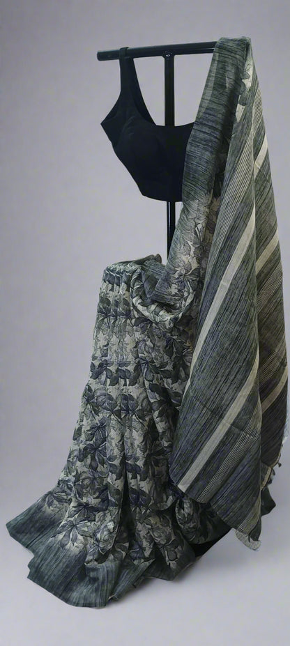 Ashleaf Grey Chiffon Saree