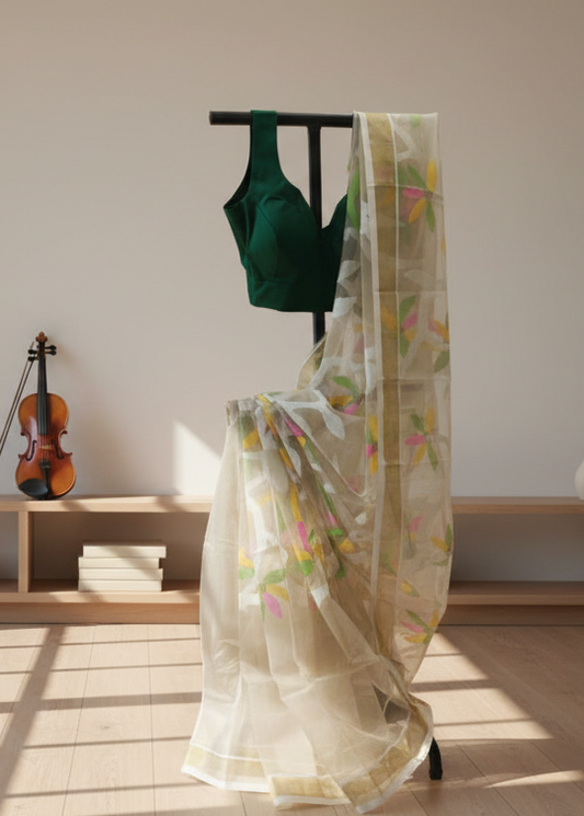 Gul-Abhaar Hand Embroidered Muslin Saree