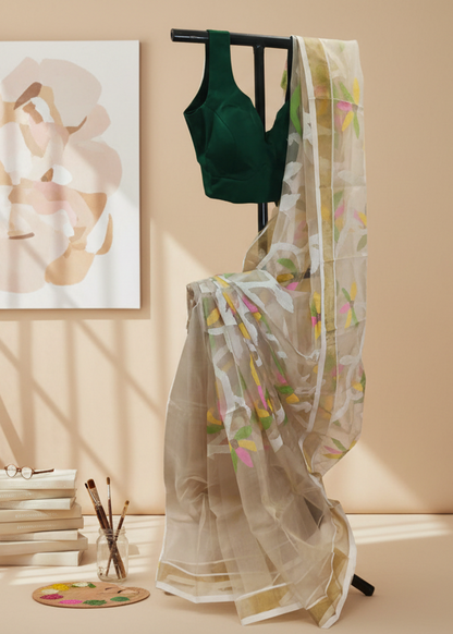 Gul-Abhaar Hand Embroidered Muslin Saree