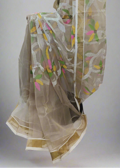 Gul-Abhaar Hand Embroidered Muslin Saree