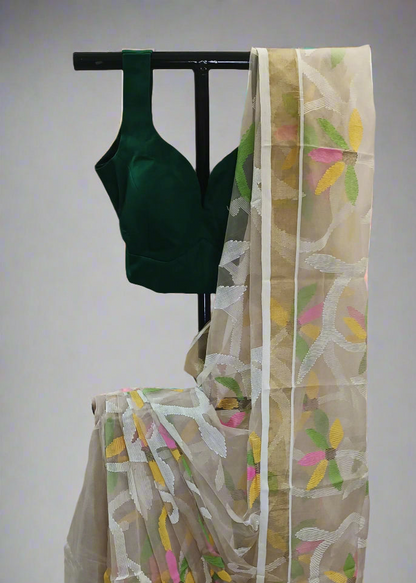 Gul-Abhaar Hand Embroidered Muslin Saree