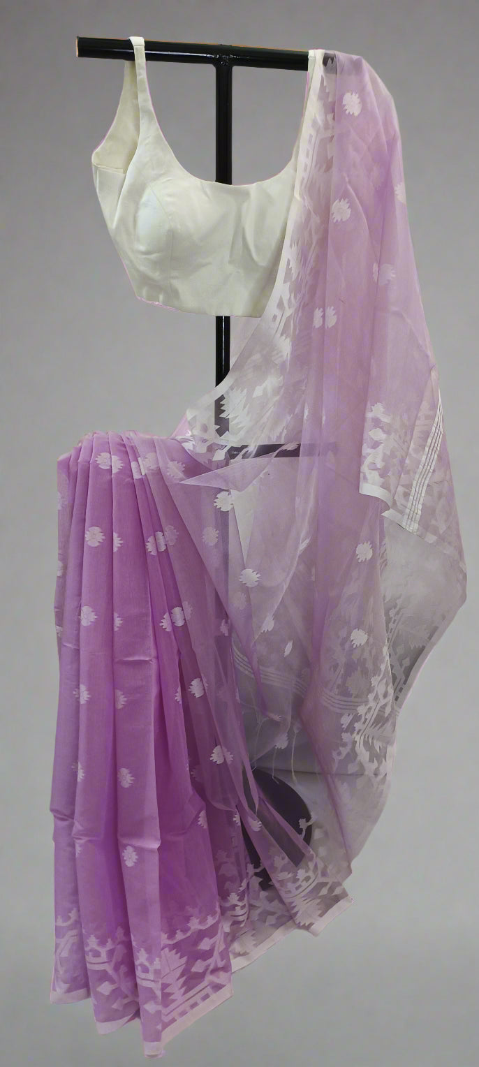 Lilac Muslin Cotton Saree