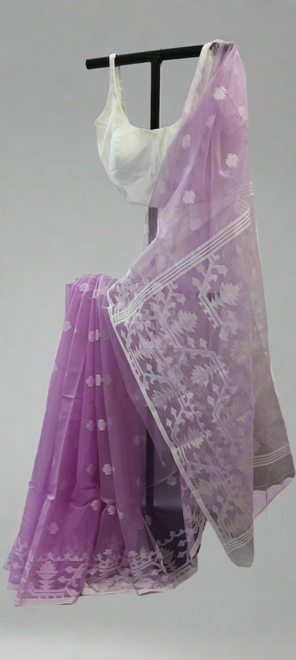 Lilac Muslin Cotton Saree