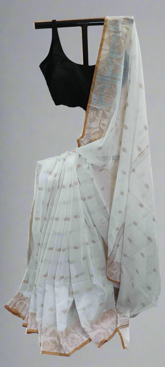 KOMOLKANTI White Jamdani Cotton Saree