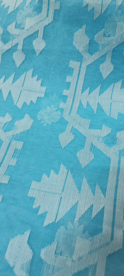NABONEEL Sky Blue Jamdani Cotton Saree
