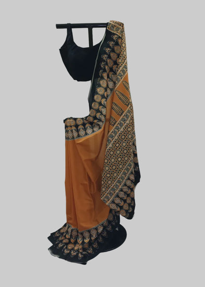 Kesar Noir Ajrak Cotton Saree