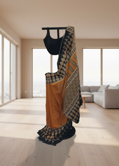 Kesar Noir Ajrak Cotton Saree